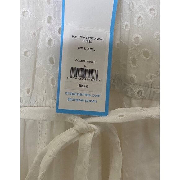 NEW Draper James‎ Maxi Dress Womens Size L White Eyelet Tiered Puff Sleeves - Picture 5 of 13